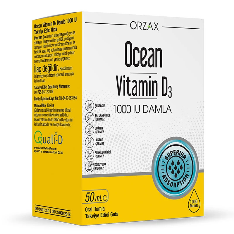 Orzax Orzax Ocean Vitamin D3 1000 IU 50 ml Damla