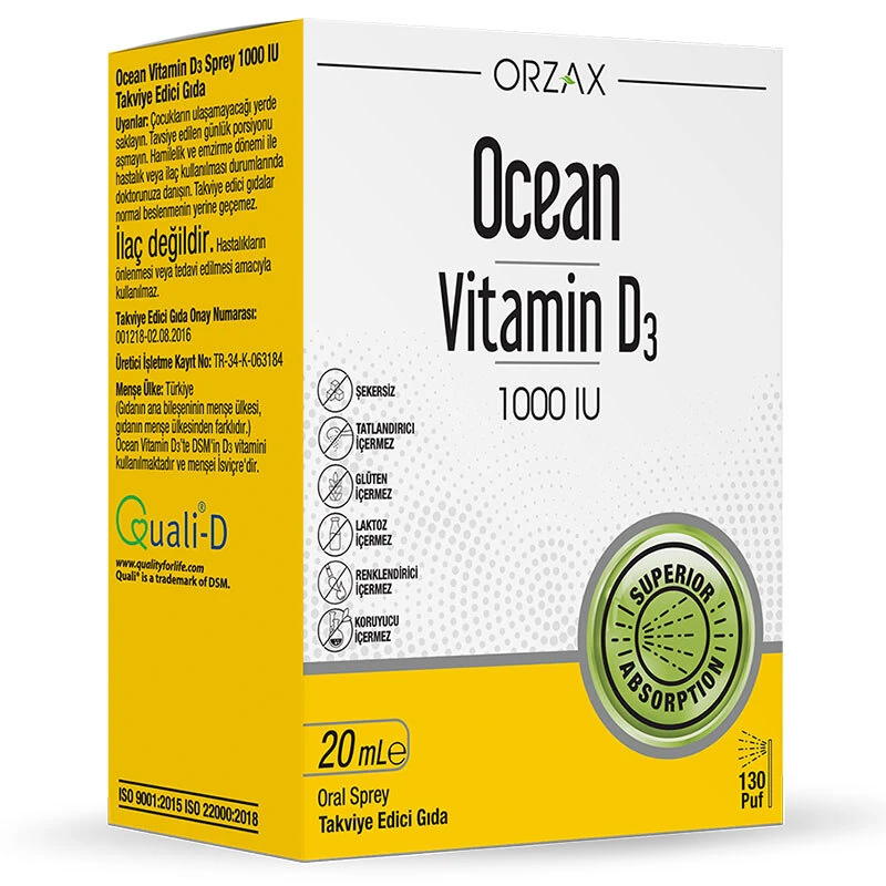 Orzax Orzax Ocean Vitamin D3 1000 IU Sprey 20ml