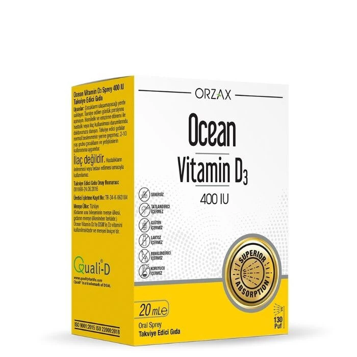 Orzax Orzax Ocean Vitamin D3 400 IU Sprey 20ml