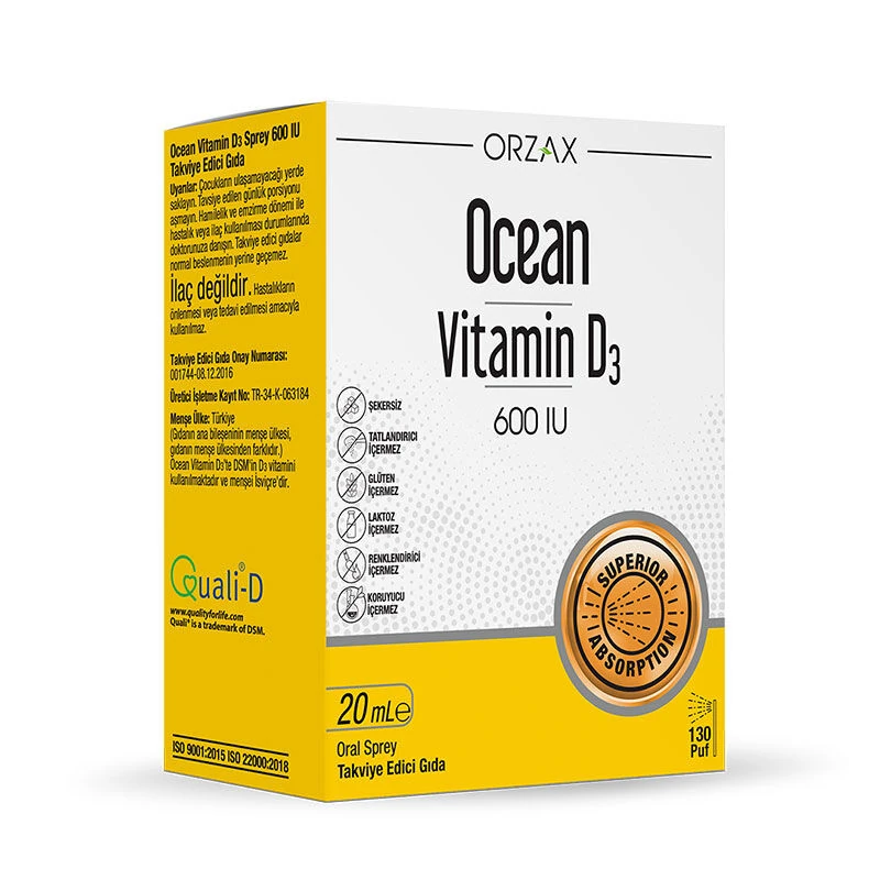 Orzax Orzax Ocean Vitamin D3 600 IU Sprey 20ml