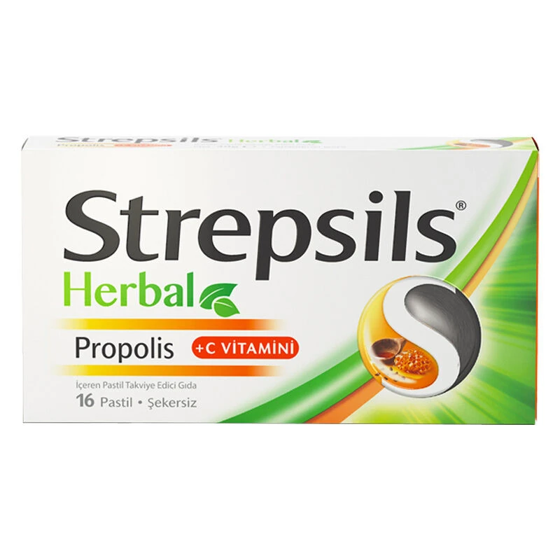 Strepsils Strepsils Herbal Propolis + C Vitamini İçeren Takviye Edici Gıda 16 Pastil